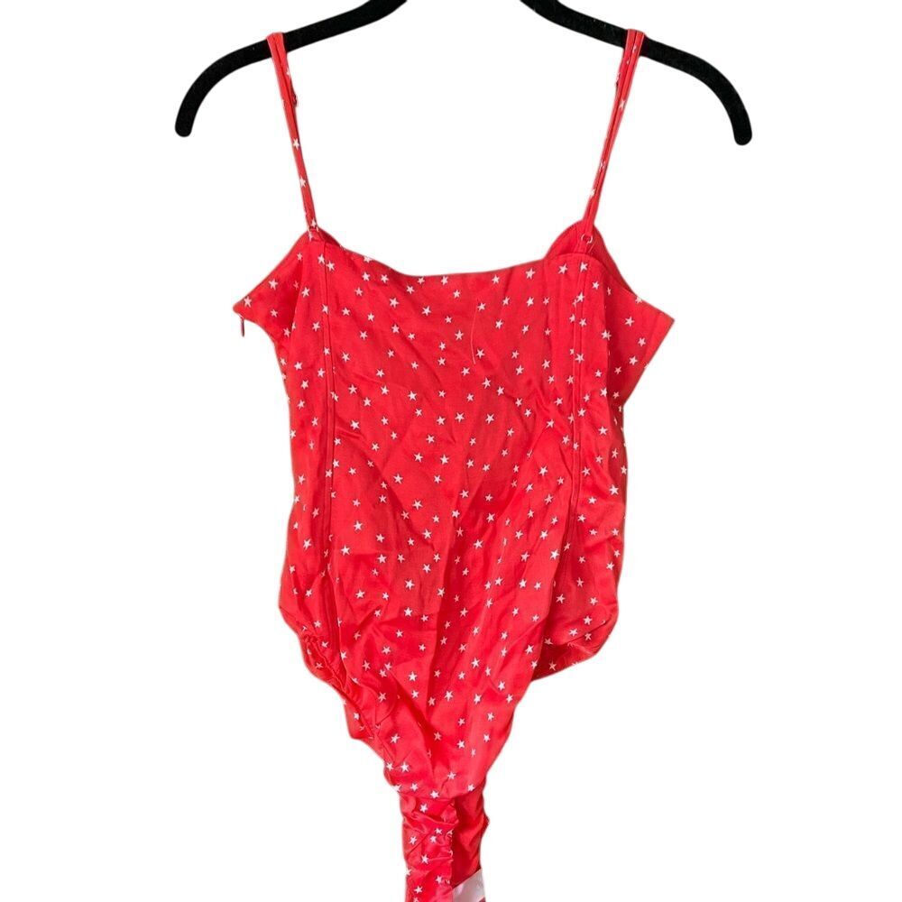 NWT Zara Star satin Effect Lace Up Bodysuit Size small Red‎ & White - Picture 2 of 7